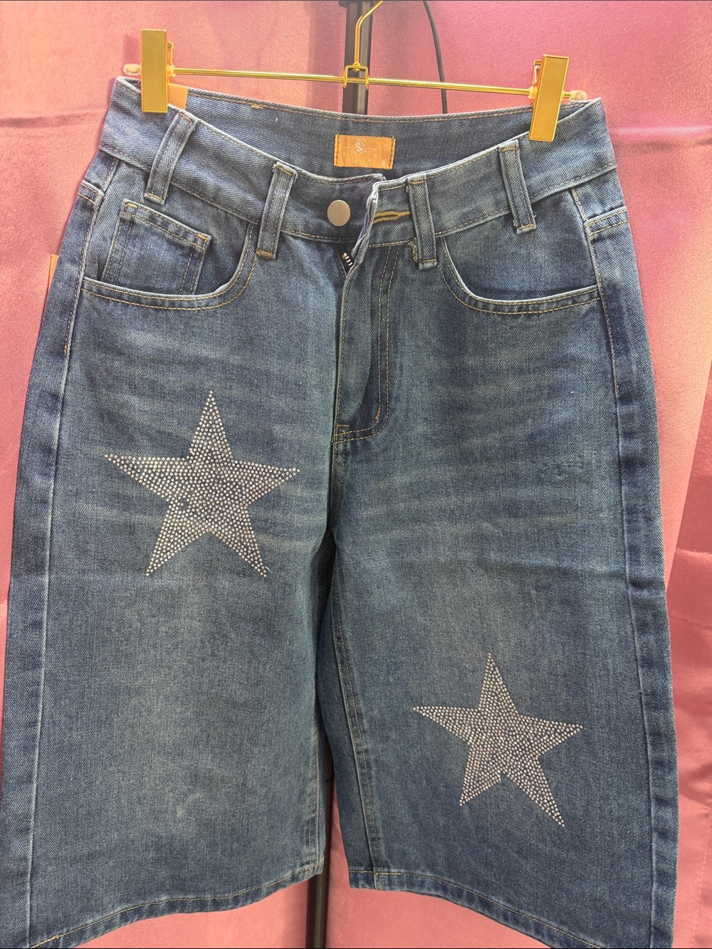 Women's Blue Denim Star-Embellished Jeans